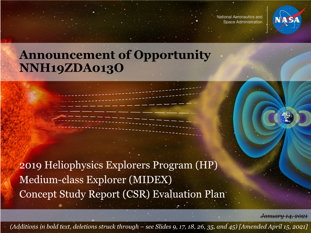 Announcement of Opportunity NNH19ZDA013O