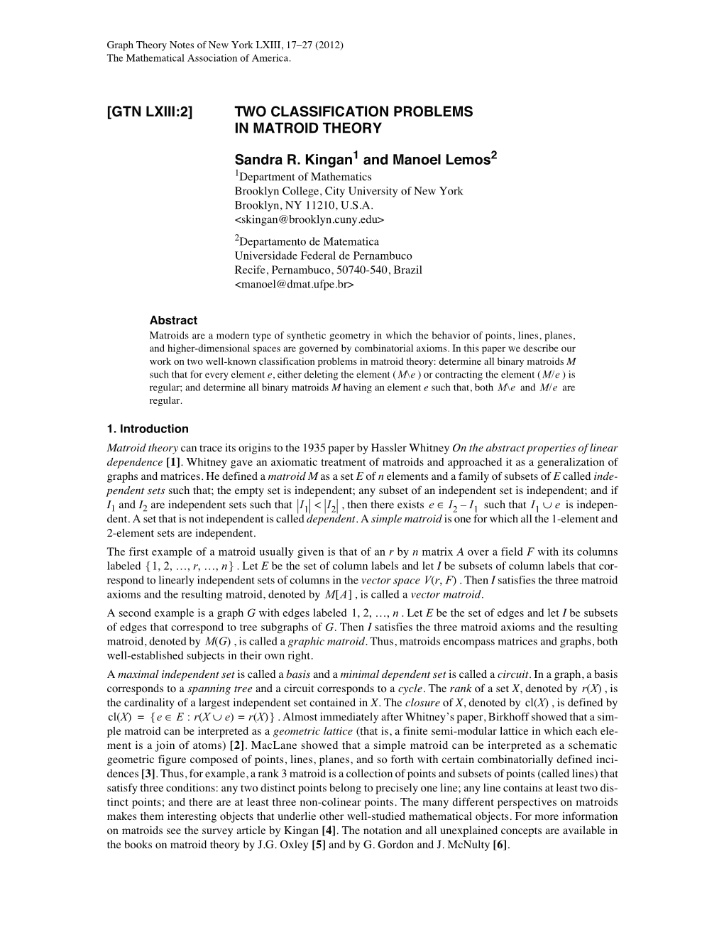 Two Classification Problems in Matroid Theory