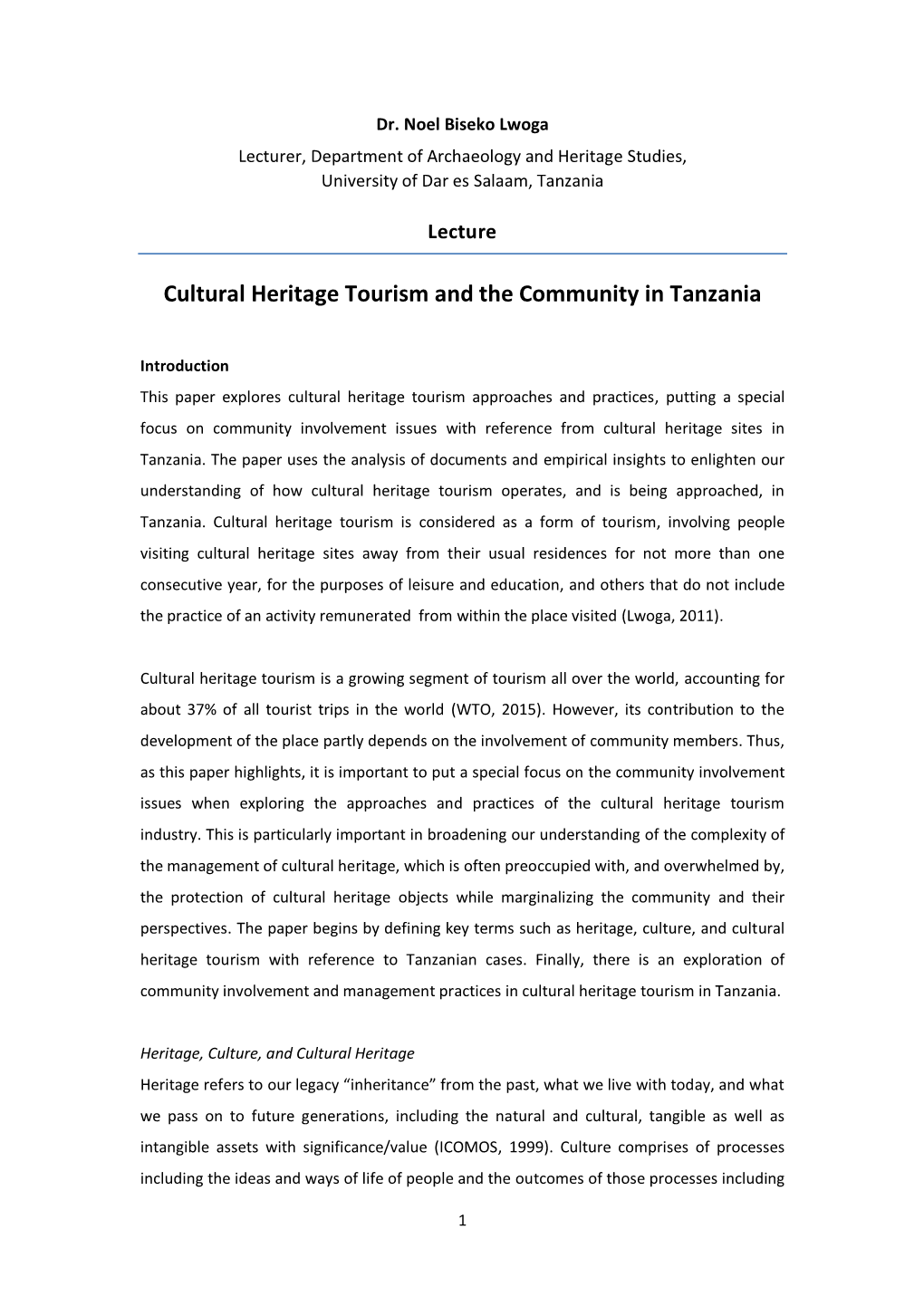 Cultural Heritage Tourism and the Community in Tanzania