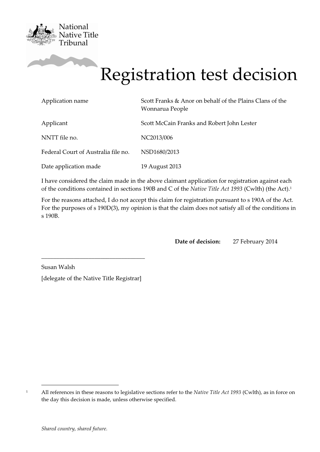 Registration Test Decision