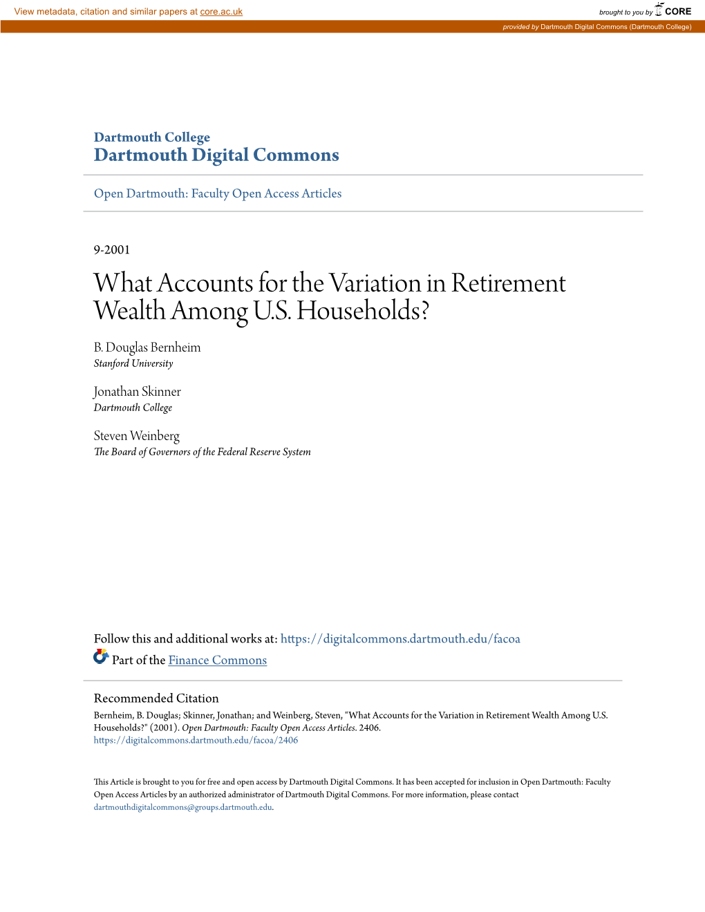 What Accounts for the Variation in Retirement Wealth Among U.S. Households? B