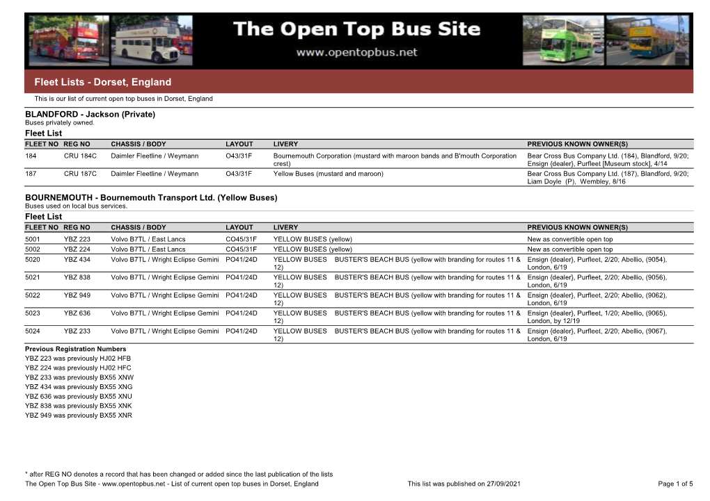 Fleet Lists - Dorset, England