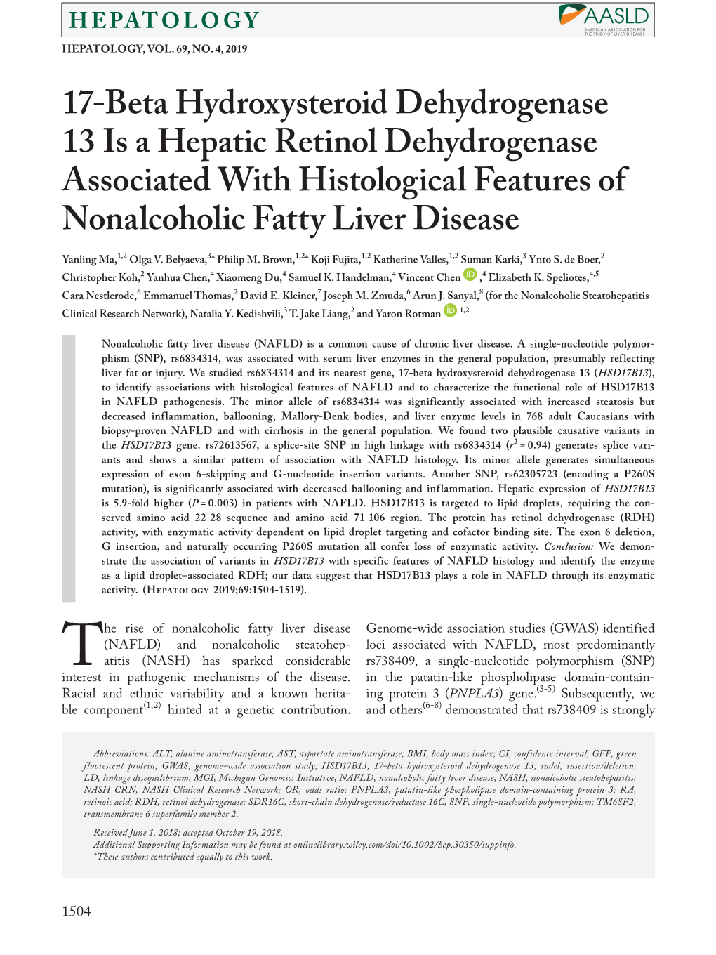 Beta Hydroxysteroid Dehydrogenase 13&#X00a0