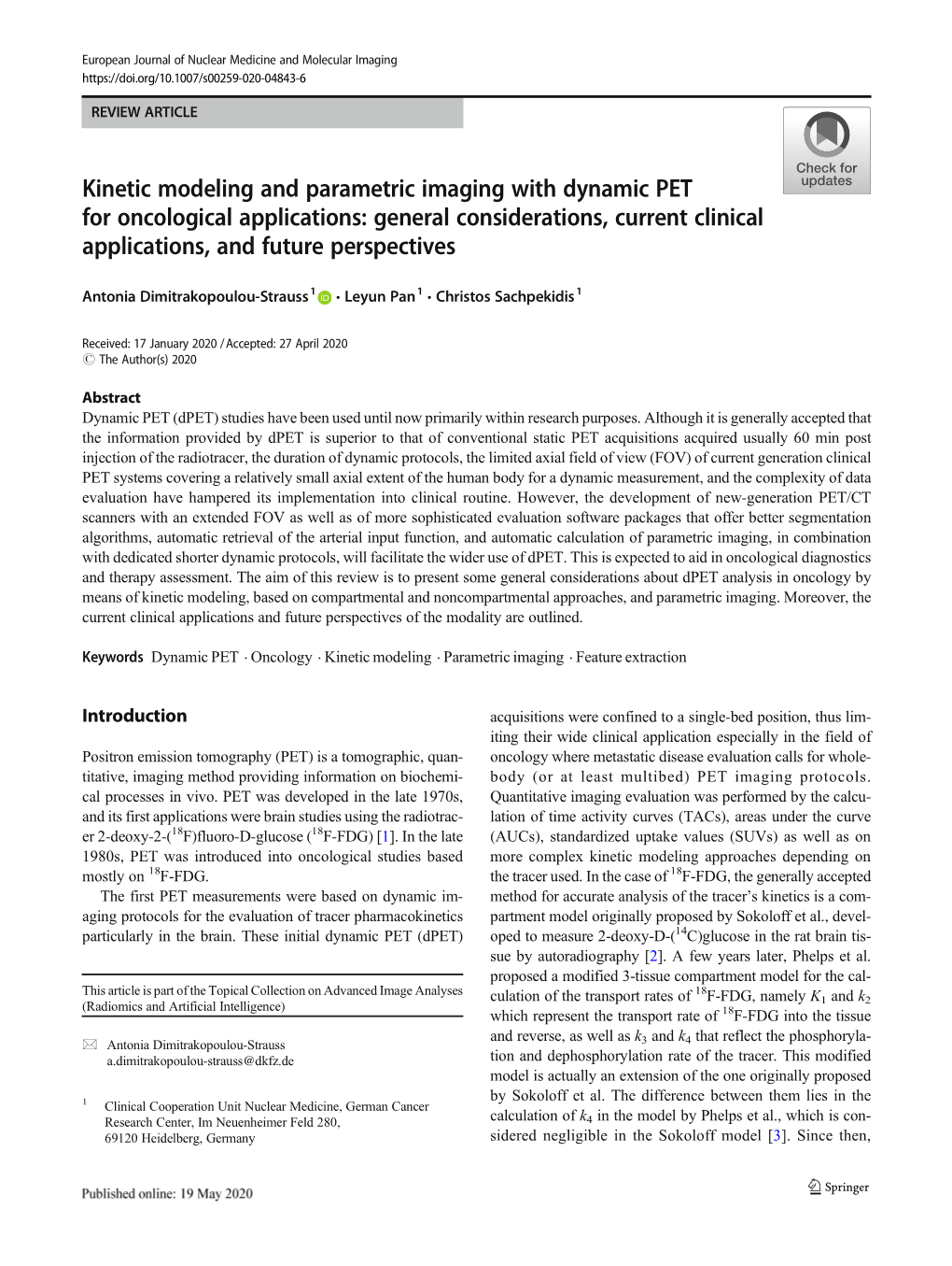 Kinetic Modeling and Parametric Imaging with Dynamic PET for Oncological Applications: General Considerations, Current Clinical Applications, and Future Perspectives