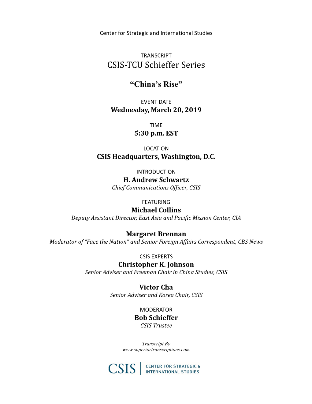 CSIS-TCU Schieffer Series