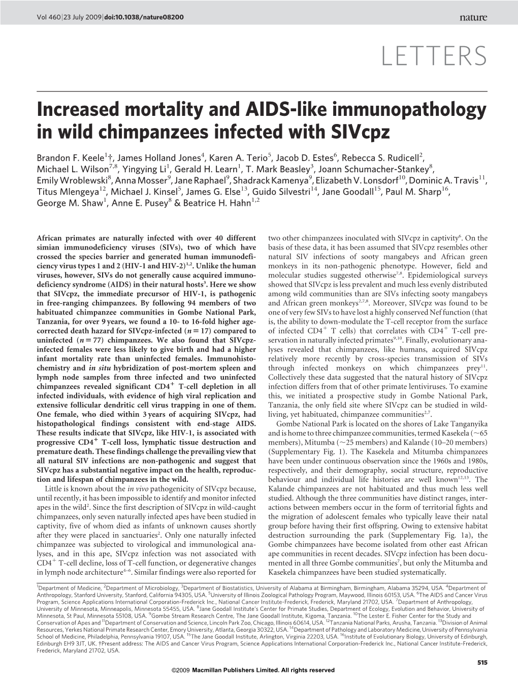 Increased Mortality and AIDS-Like Immunopathology in Wild Chimpanzees Infected with Sivcpz