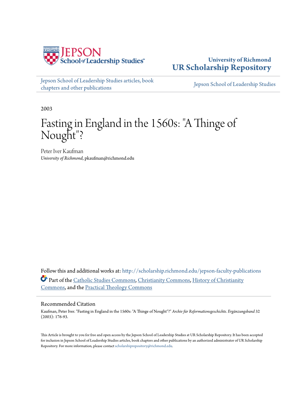 Fasting in England in the 1560S: 