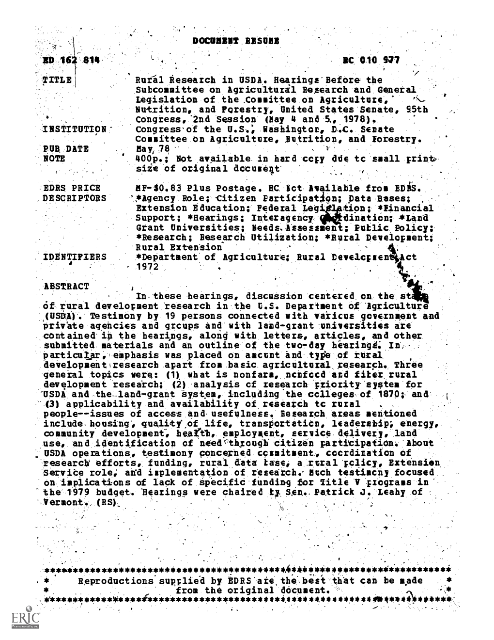 The 1979 Budget. Hearings Were Chaired 4 Sen. Patrick J. Leahy of .Vermont