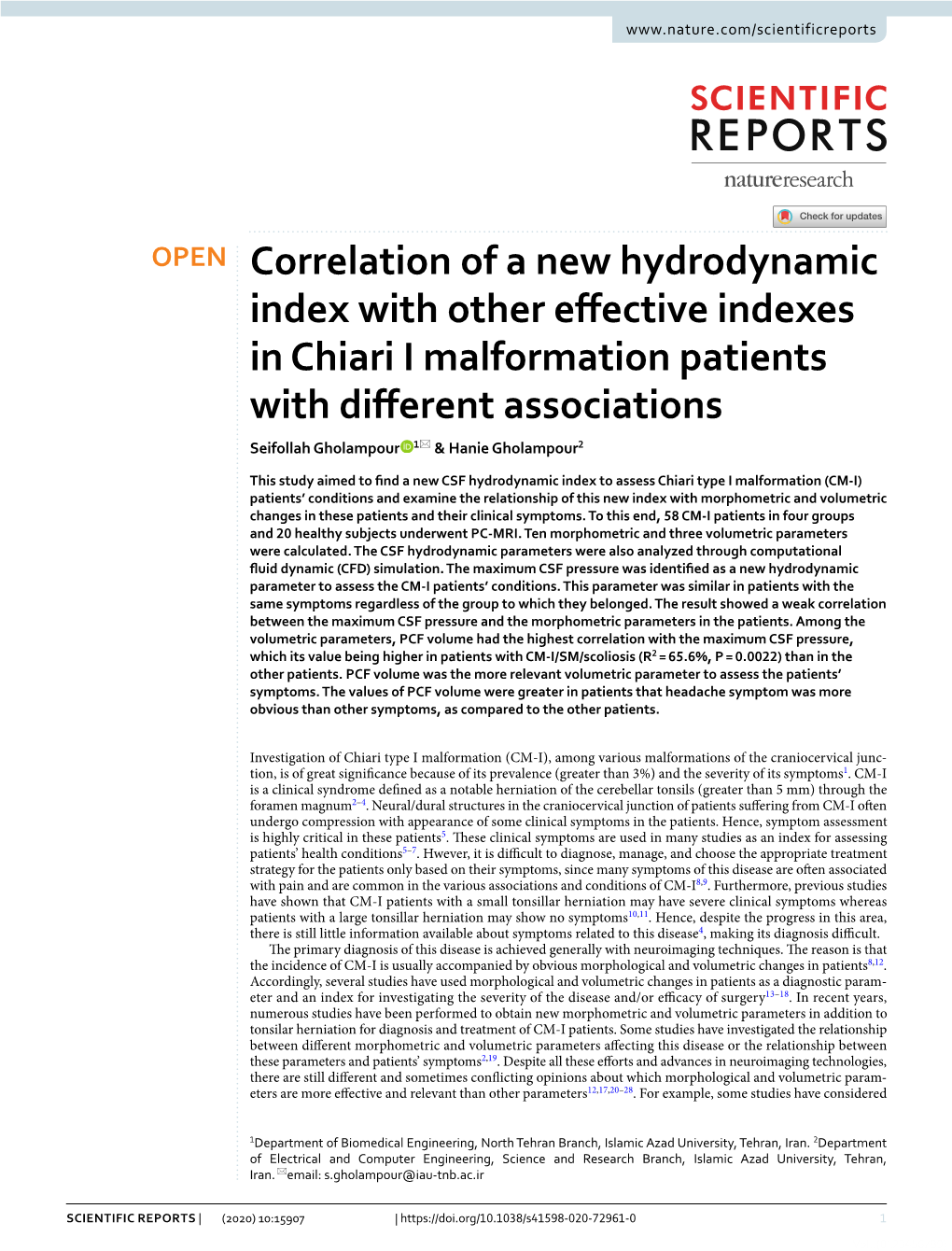 Correlation of a New Hydrodynamic Index with Other Effective Indexes In