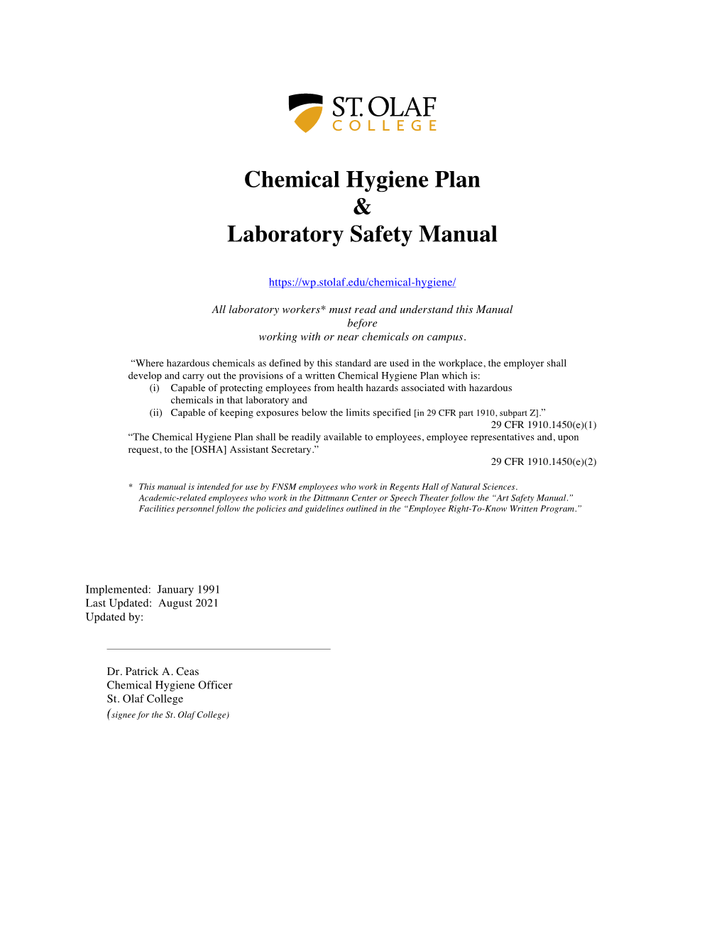 Chemical Hygiene Plan & Laboratory Safety Manual