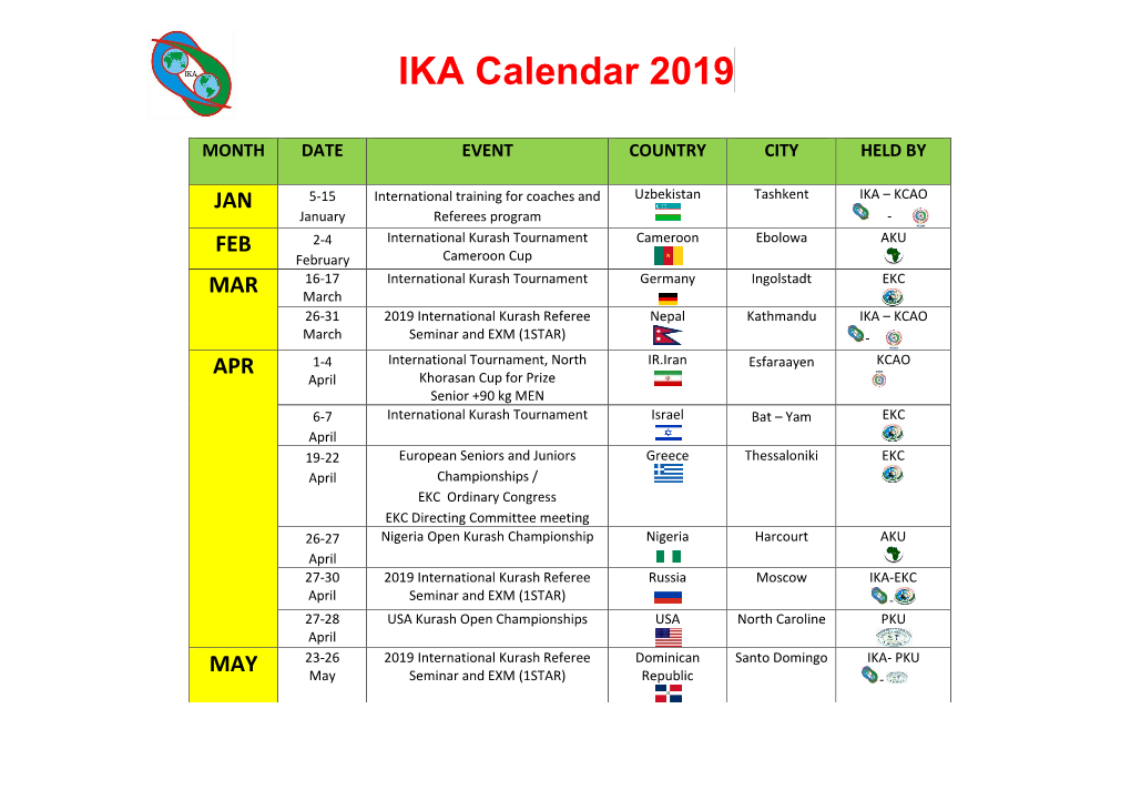 IKA Calendar 2019