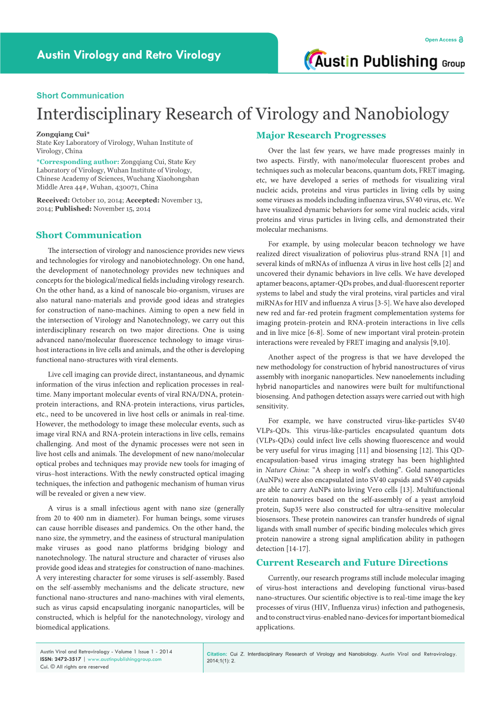 Interdisciplinary Research of Virology and Nanobiology