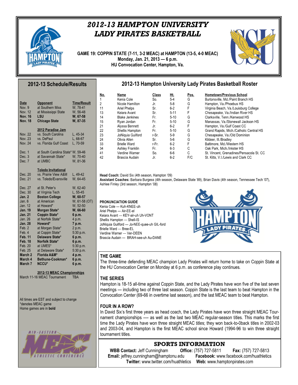 2012-13 Hampton University Lady Pirates Basketball