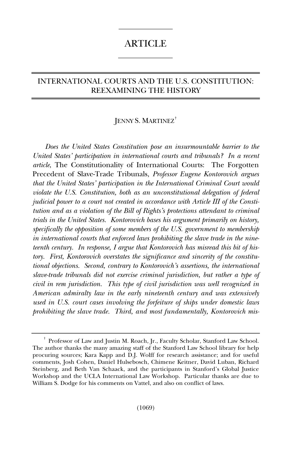 International Courts and the US Constitution