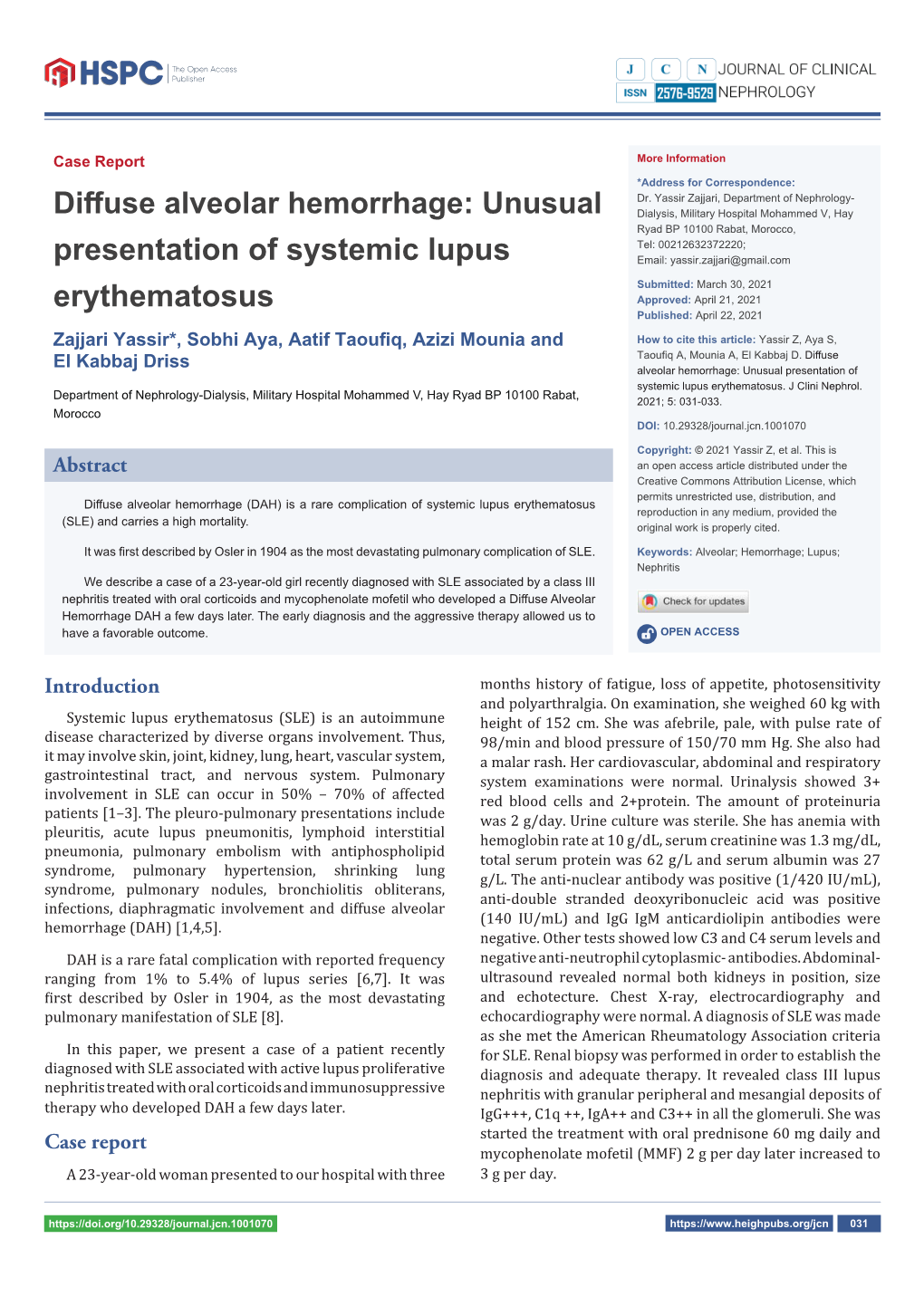 Diffuse Alveolar Hemorrhage: Unusual Presentation of Systemic Lupus