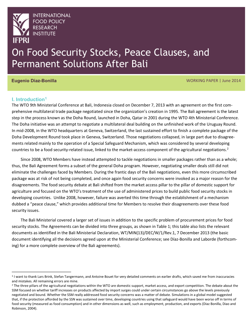 On Food Security Stocks, Peace Clauses, and Permanent Solutions After Bali