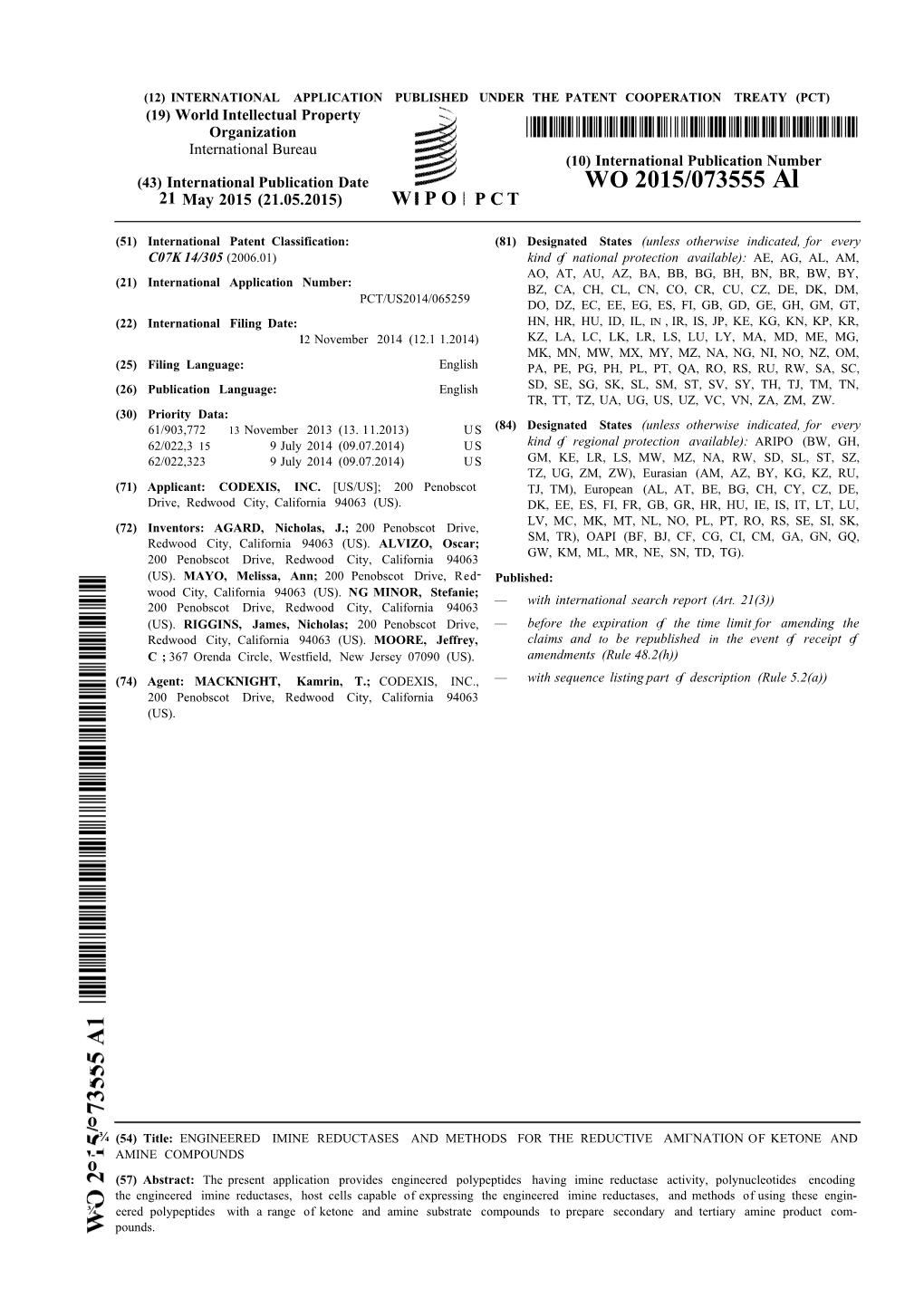 WO 2015/073555 Al May 2015 (21.05.2015) W P O P C T