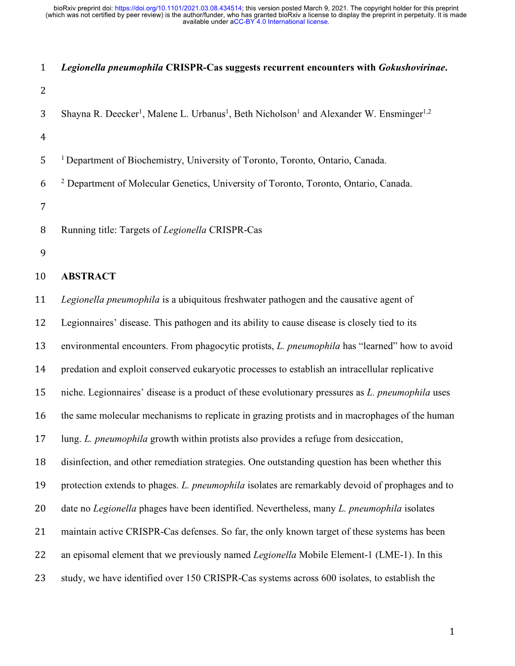 Legionella Pneumophila CRISPR-Cas Suggests Recurrent Encounters with Gokushovirinae