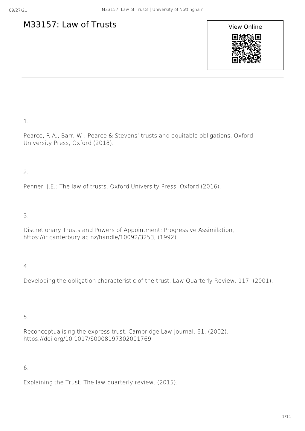 M33157: Law of Trusts | University of Nottingham