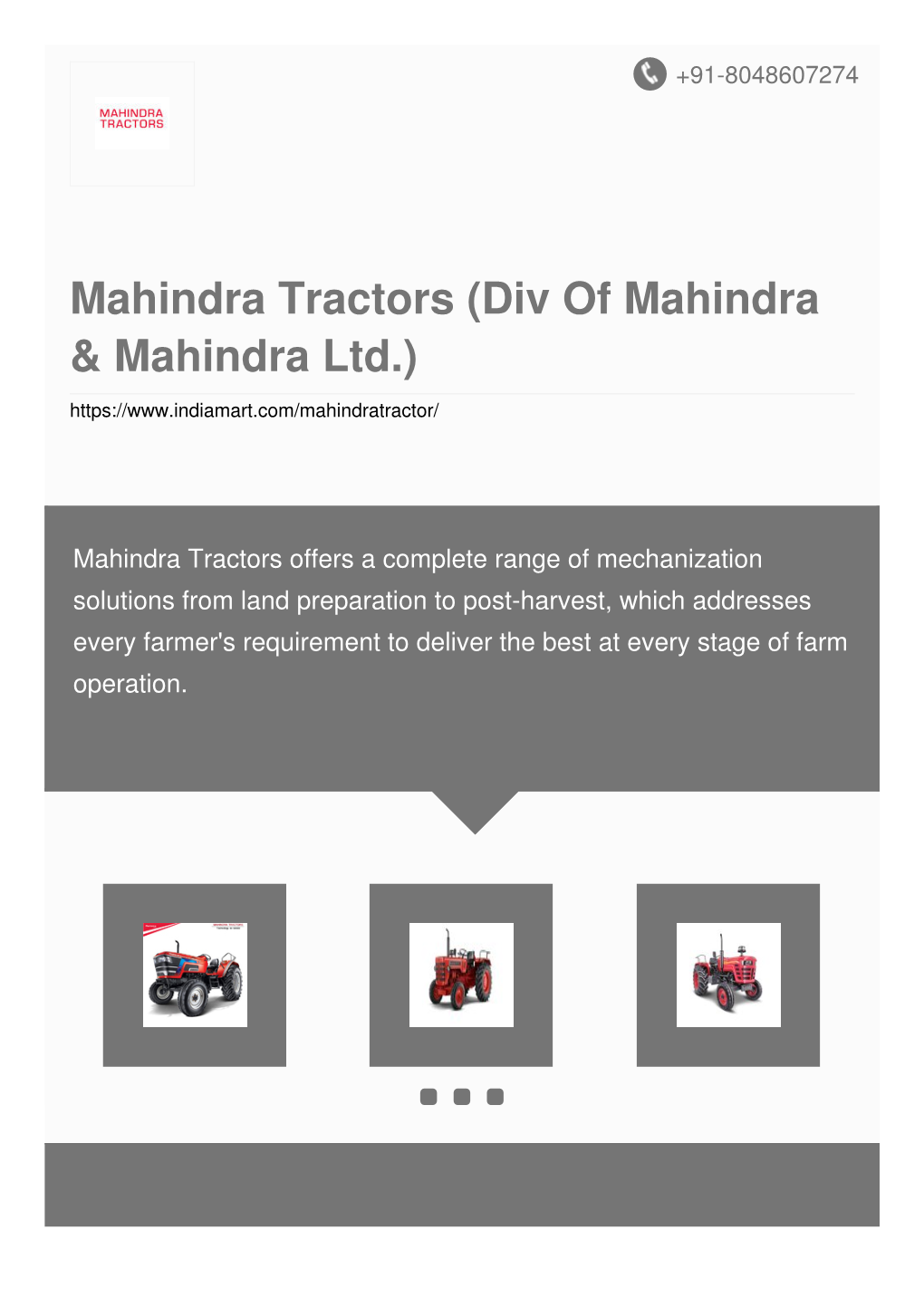 Mahindra Tractors (Div of Mahindra & Mahindra Ltd.)