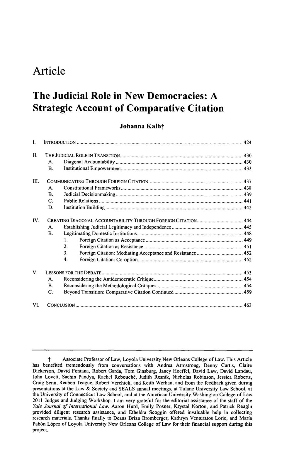 The Judicial Role in New Democracies: a Strategic Account of Comparative Citation
