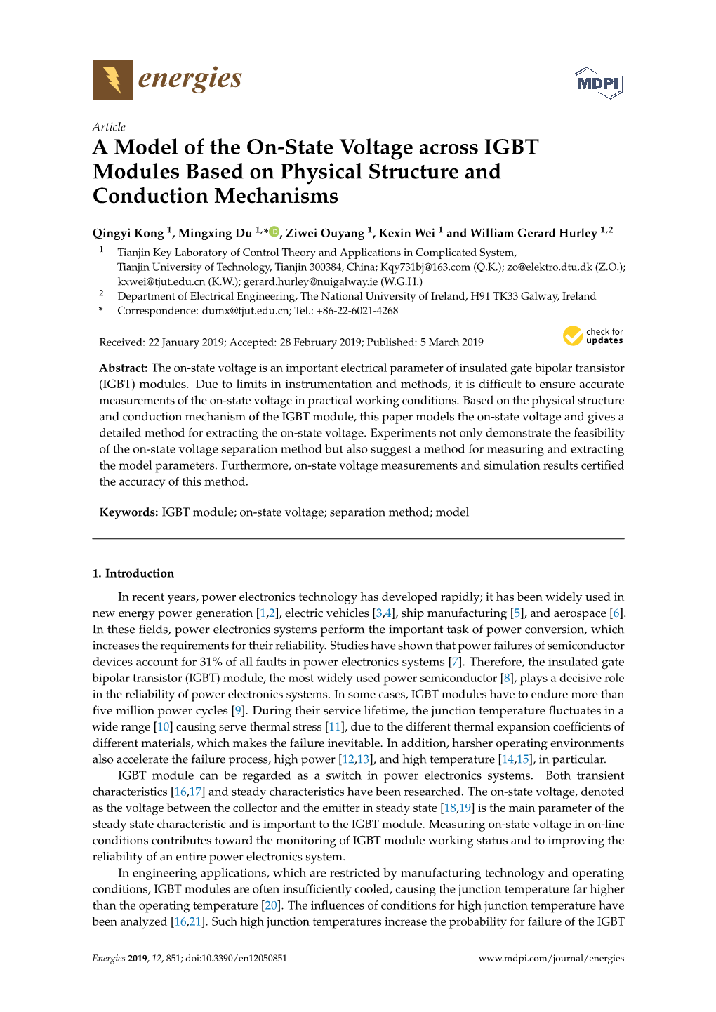 A Model of the On-State Voltage Across IGBT Modules Based on Physical Structure and Conduction Mechanisms