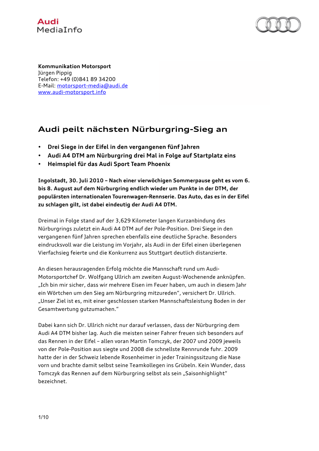 Audi Peilt Nächsten Nürburgring-Sieg An