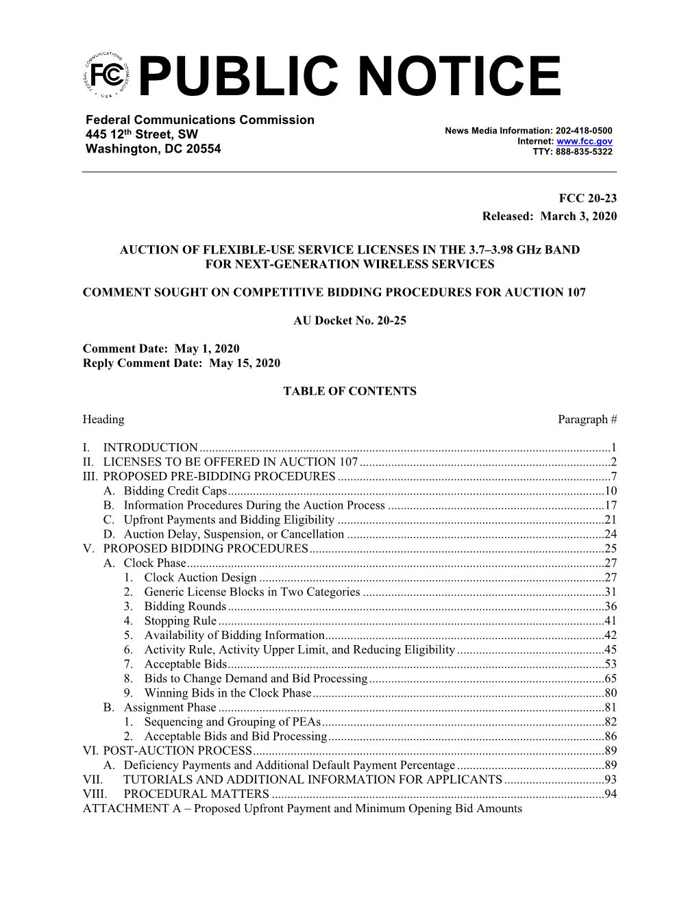 FCC 20-23 Released: March 3, 2020