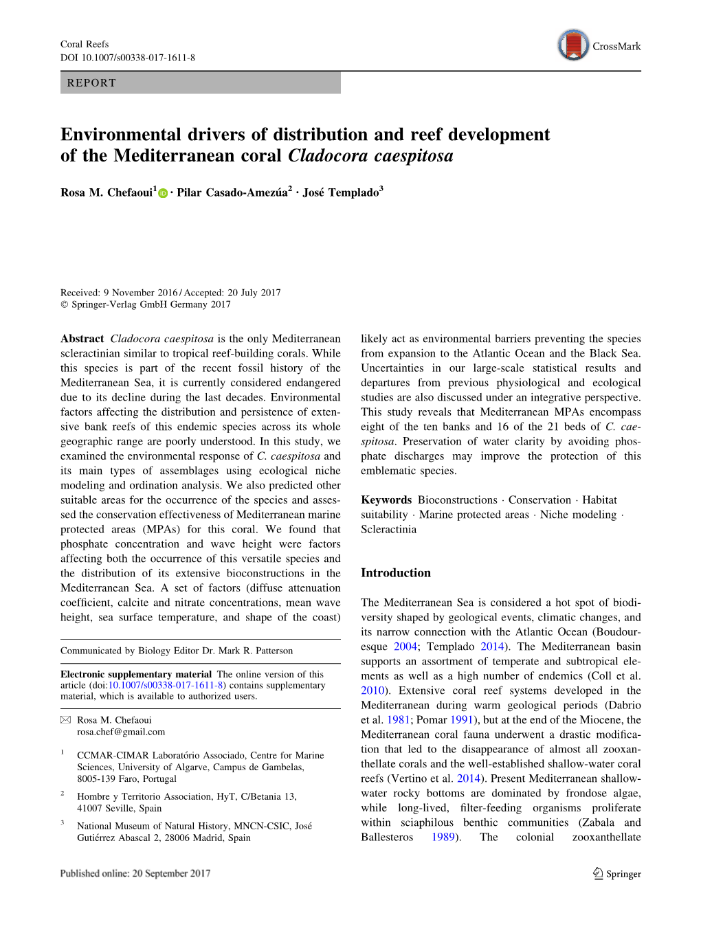 Environmental Drivers of Distribution and Reef Development of the Mediterranean Coral Cladocora Caespitosa