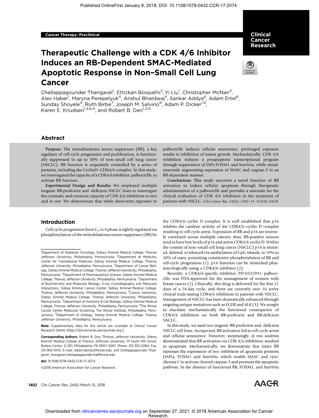 Therapeutic Challenge with a CDK 4/6 Inhibitor Induces an RB