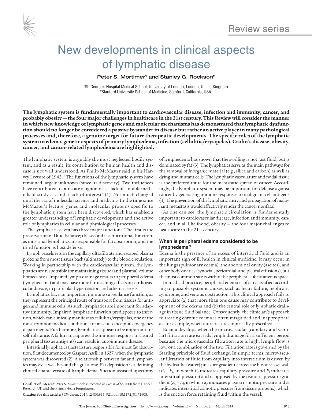 New Developments in Clinical Aspects of Lymphatic Disease Peter S