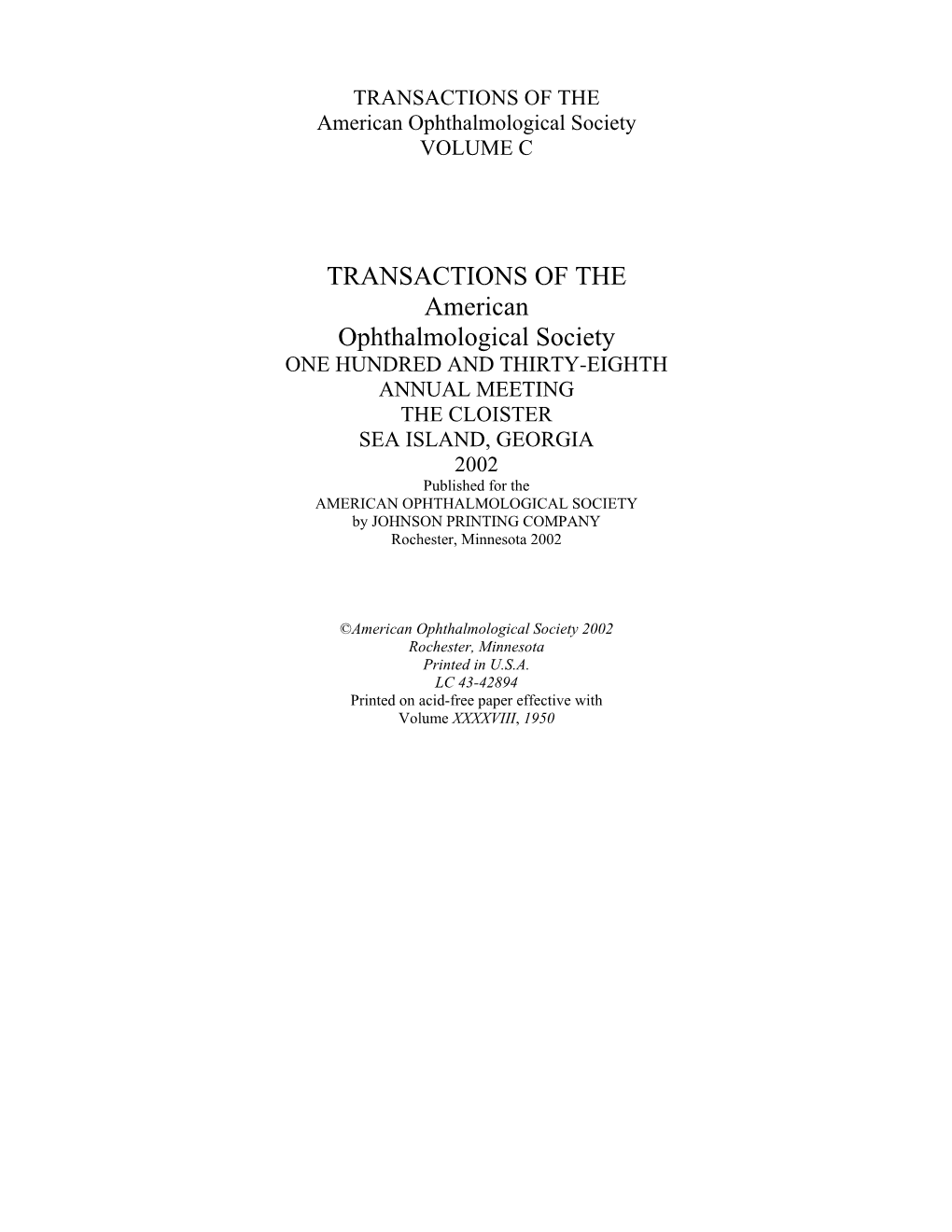 2002 Transactions of the American Ophthalmological