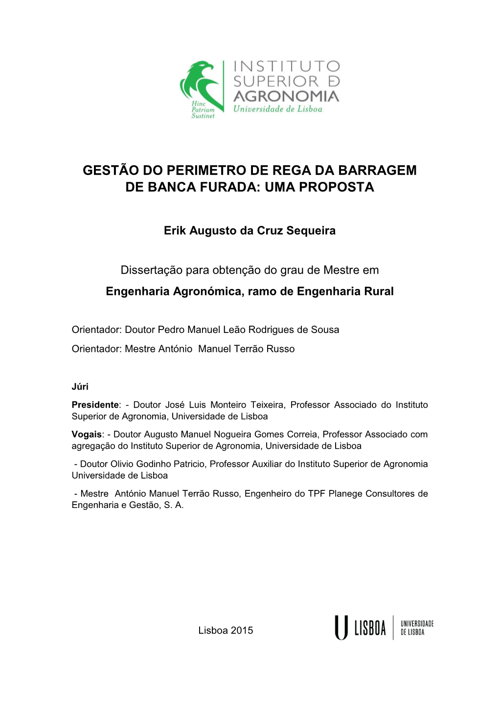 Gestão Do Perimetro De Rega Da Barragem De Banca Furada: Uma Proposta