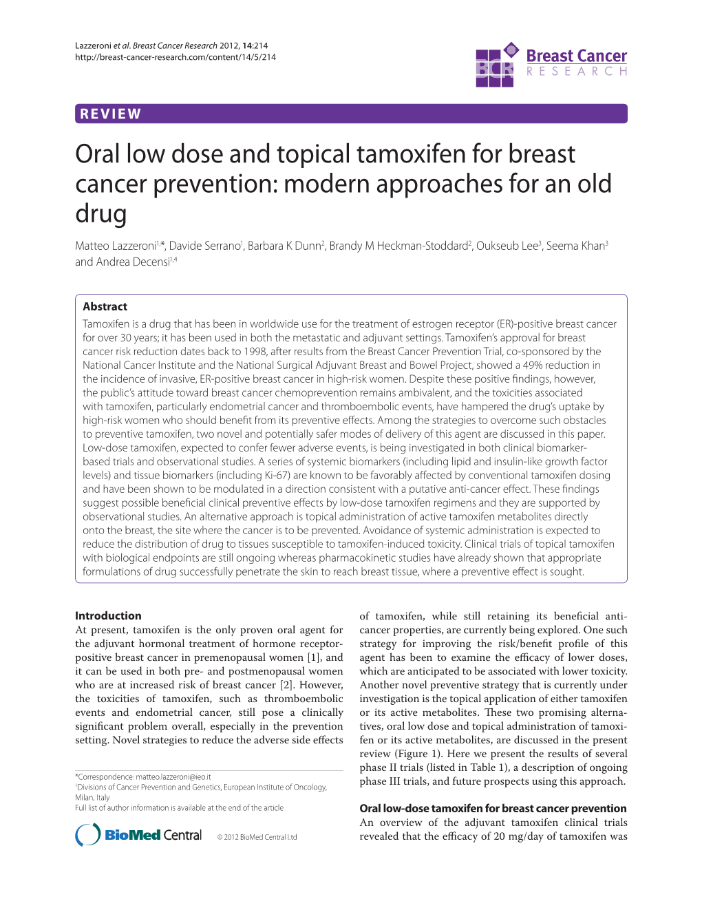 Oral Low Dose and Topical Tamoxifen for Breast Cancer Prevention: Modern Approaches for an Old Drug