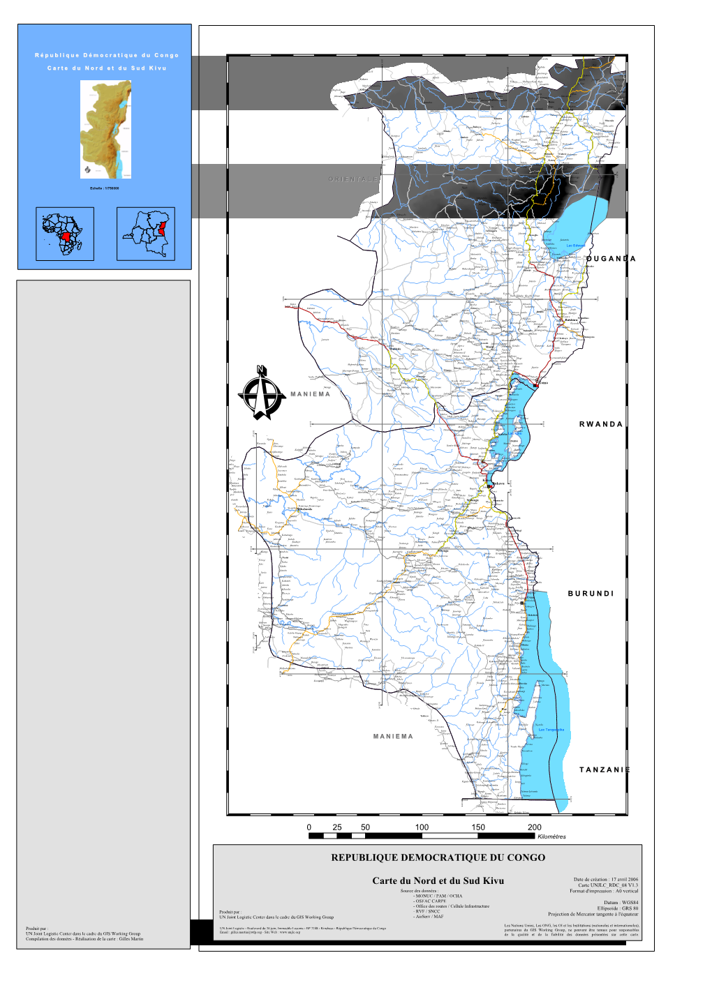 REPUBLIQUE DEMOCRATIQUE DU CONGO Carte Du Nord Et Du Sud Kivu