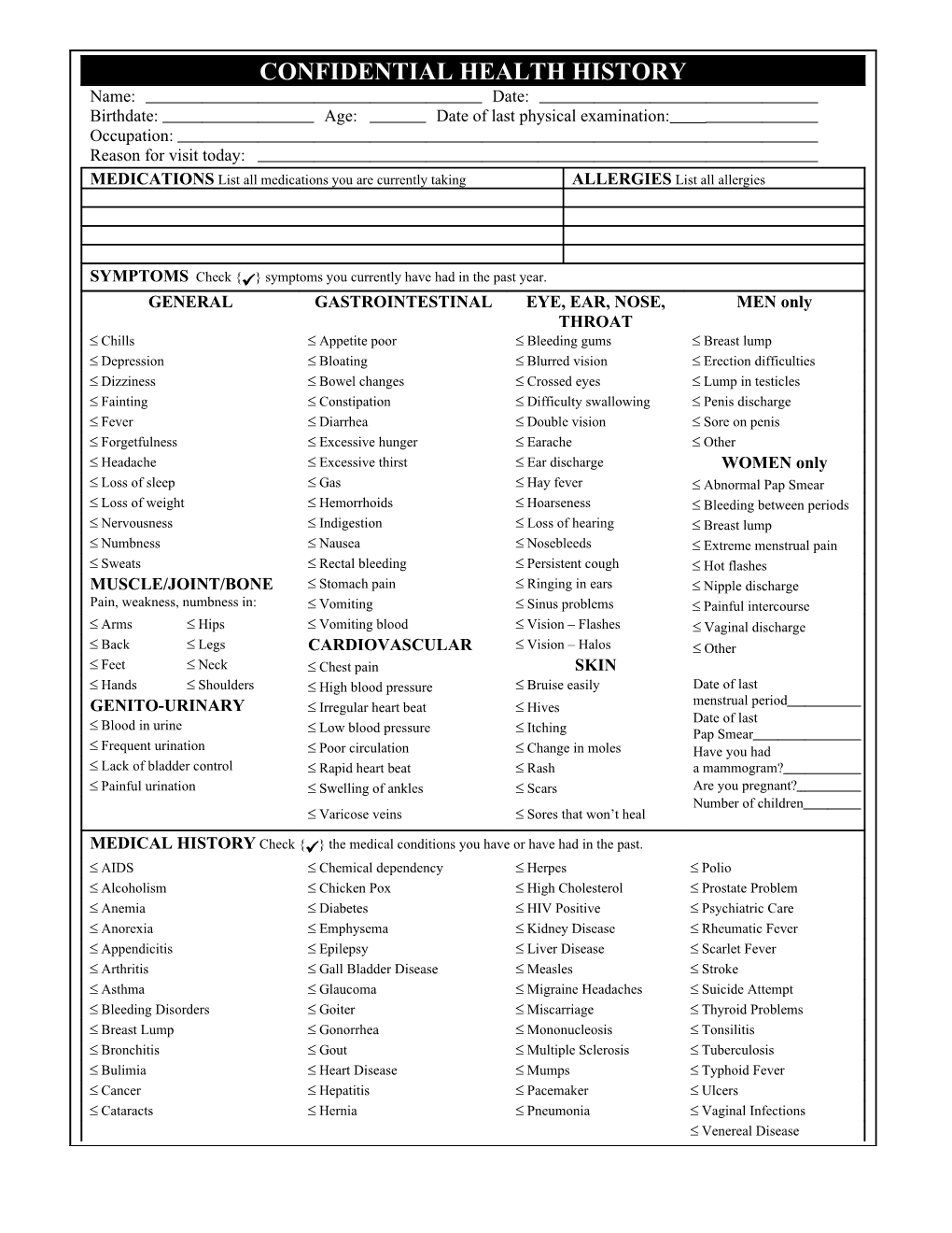 Confidential Health History s1