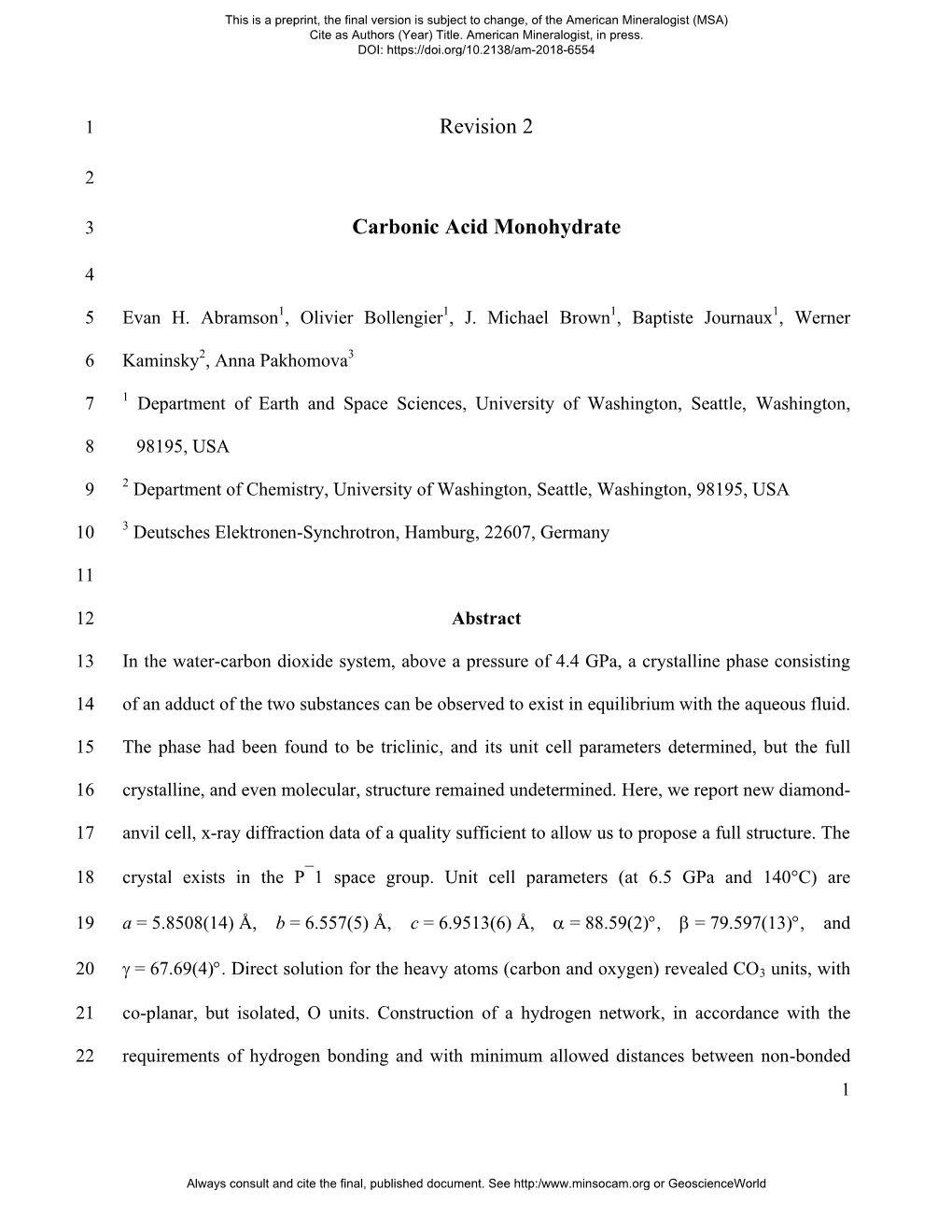 Revision 2 Carbonic Acid Monohydrate