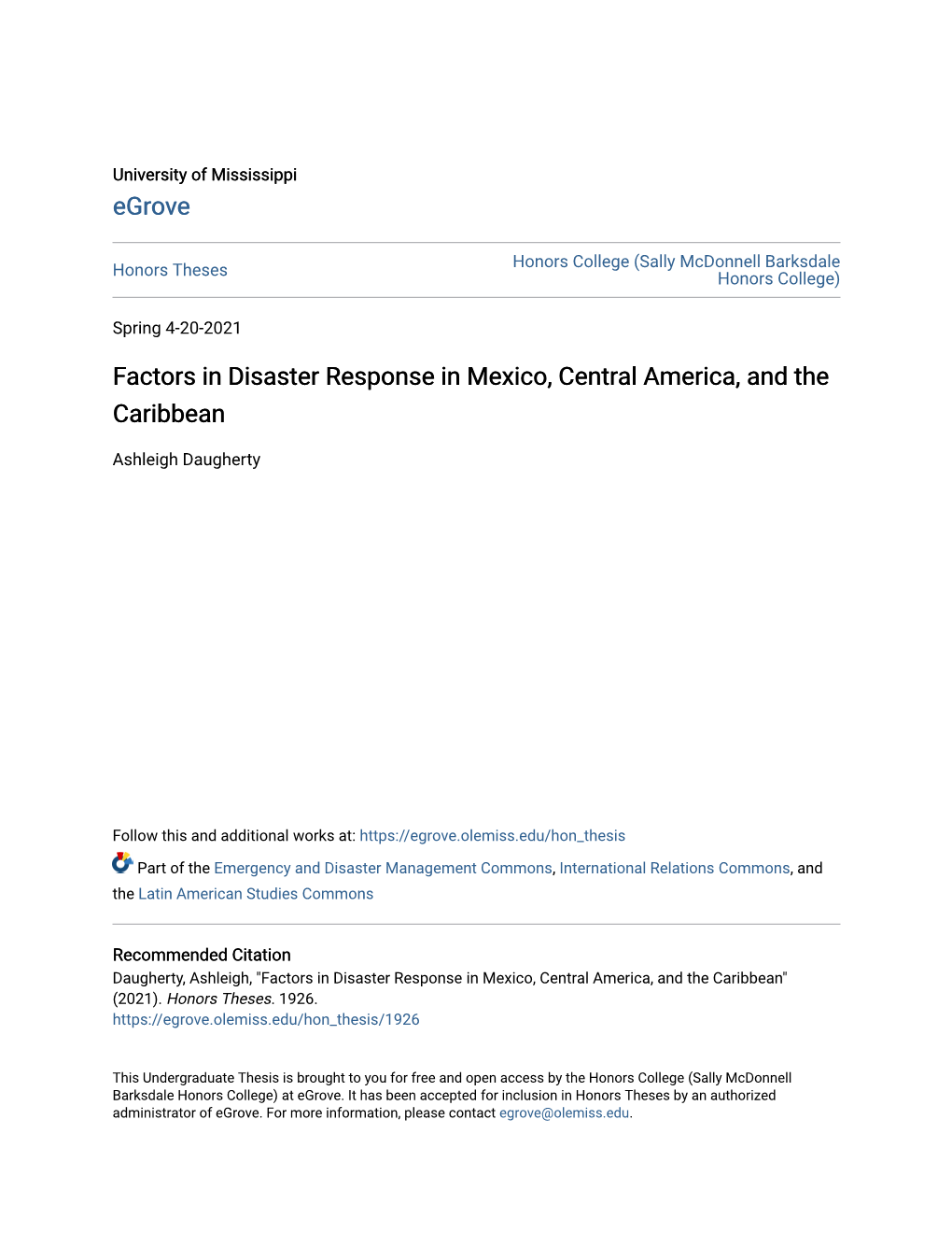 Factors in Disaster Response in Mexico, Central America, and the Caribbean