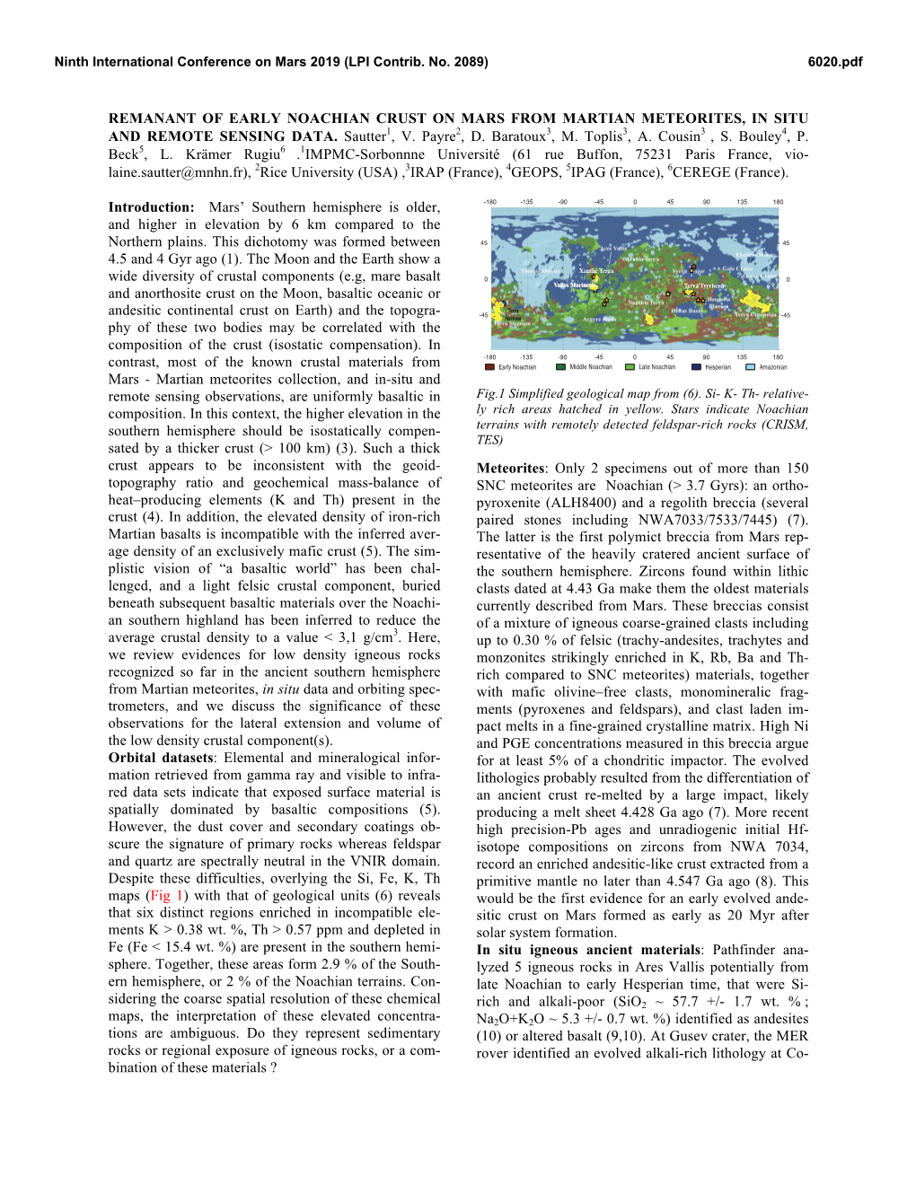 Remanant of Early Noachian Crust on Mars from Martian Meteorites, in Situ and Remote Sensing Data