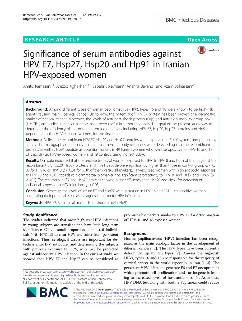 Significance of Serum Antibodies Against HPV E7, Hsp27, Hsp20 And