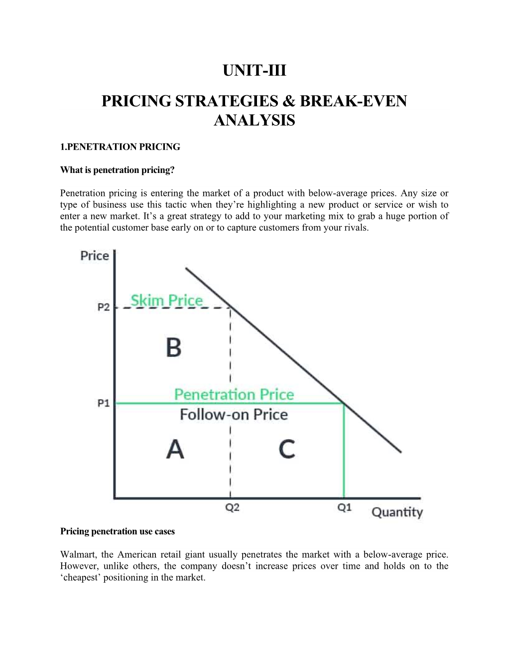Unit-Iii Pricing Strategies & Break-Even Analysis