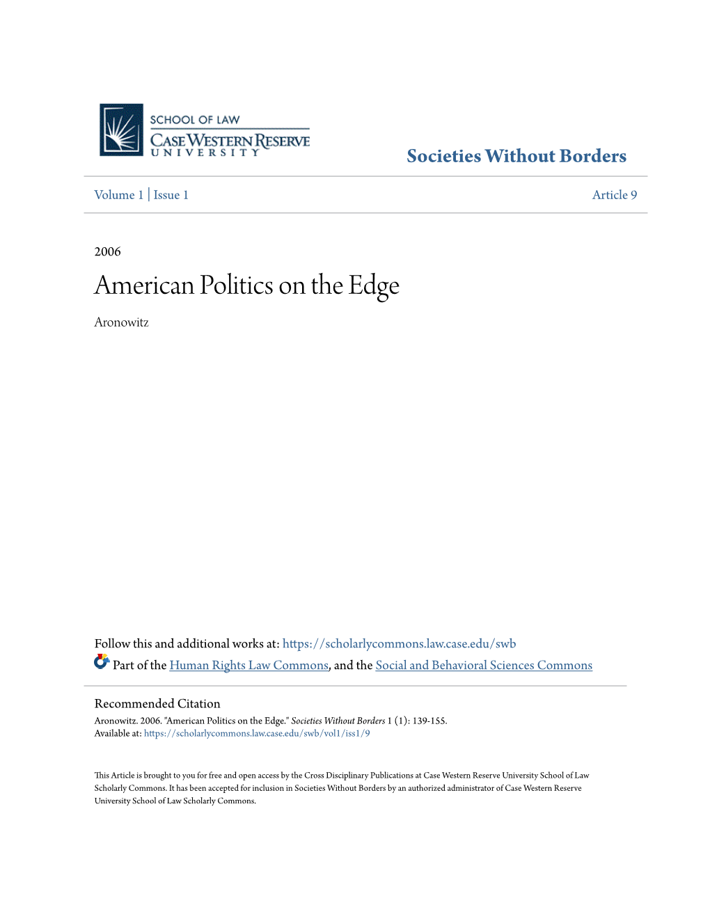 American Politics on the Edge Aronowitz