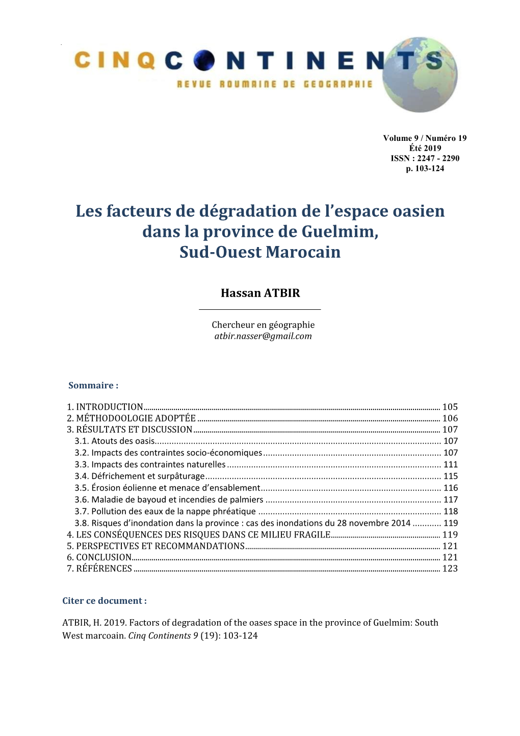 Les Facteurs De Dégradation De L'espace Oasien Dans La Province De