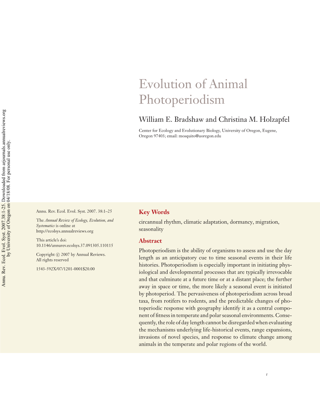 Evolution of Animal Photoperiodism