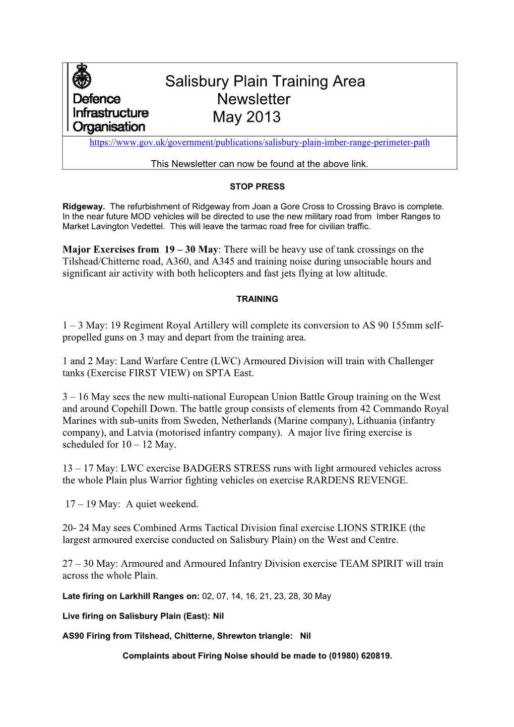 Salisbury Plain Training Area Newsletter May 2013