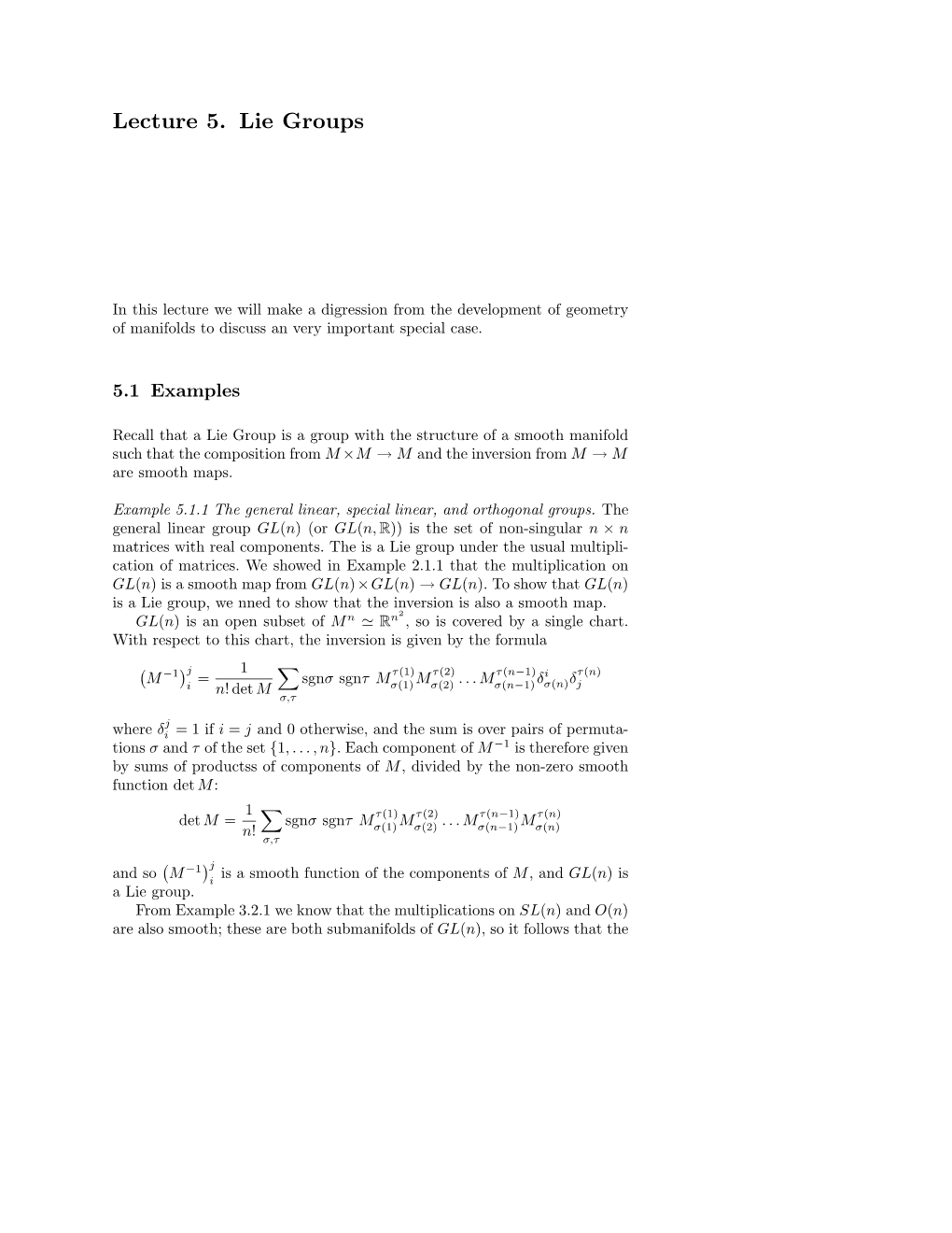 Lecture 5. Lie Groups