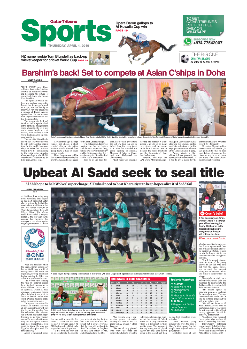 Upbeat Al Sadd Seek to Seal Title