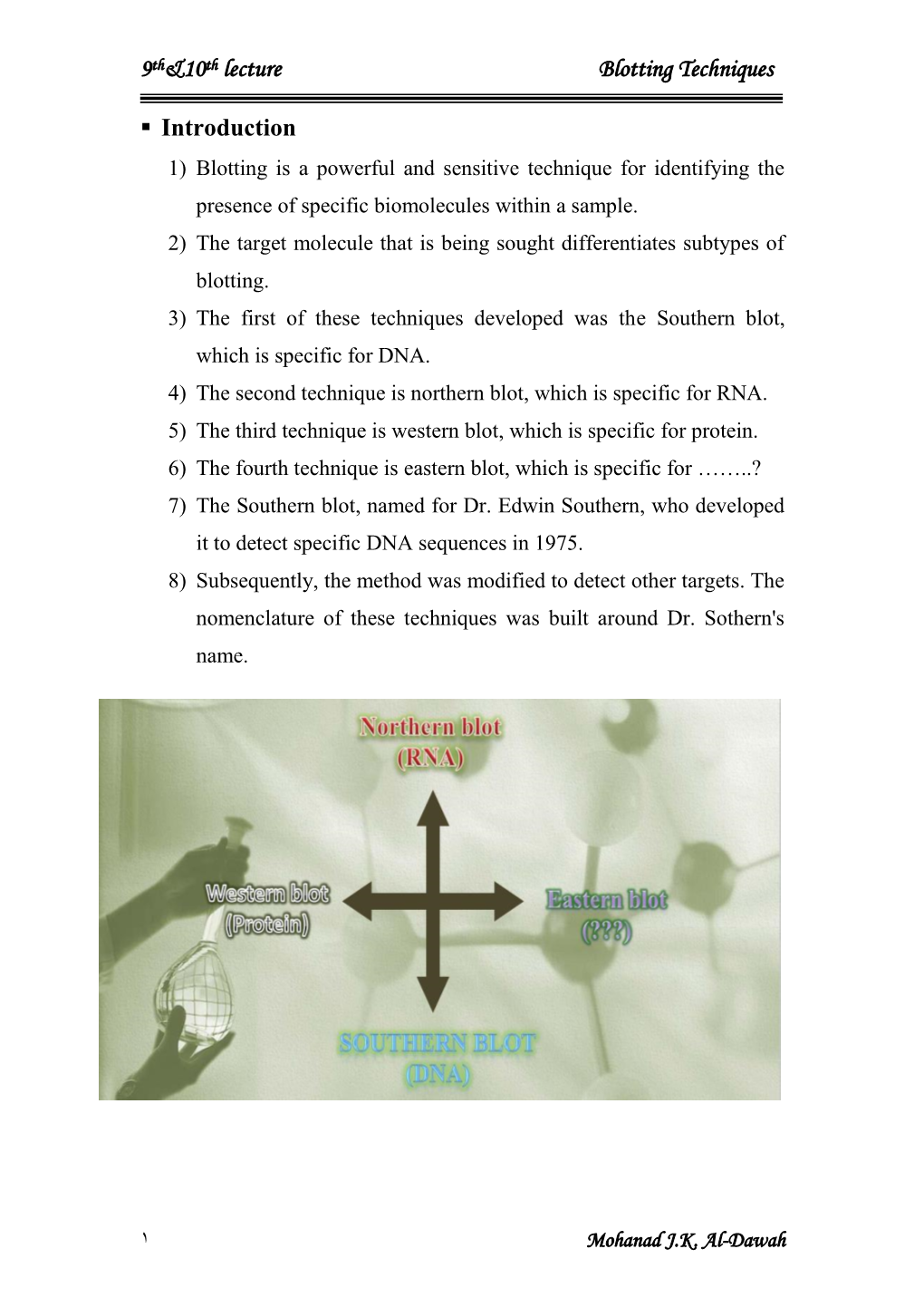 Southern Blotting 1) Southern Blot Named After Sir Edwin Southern Developed in 1975 2) This Method Involves Separation, Transfer and Hybridization