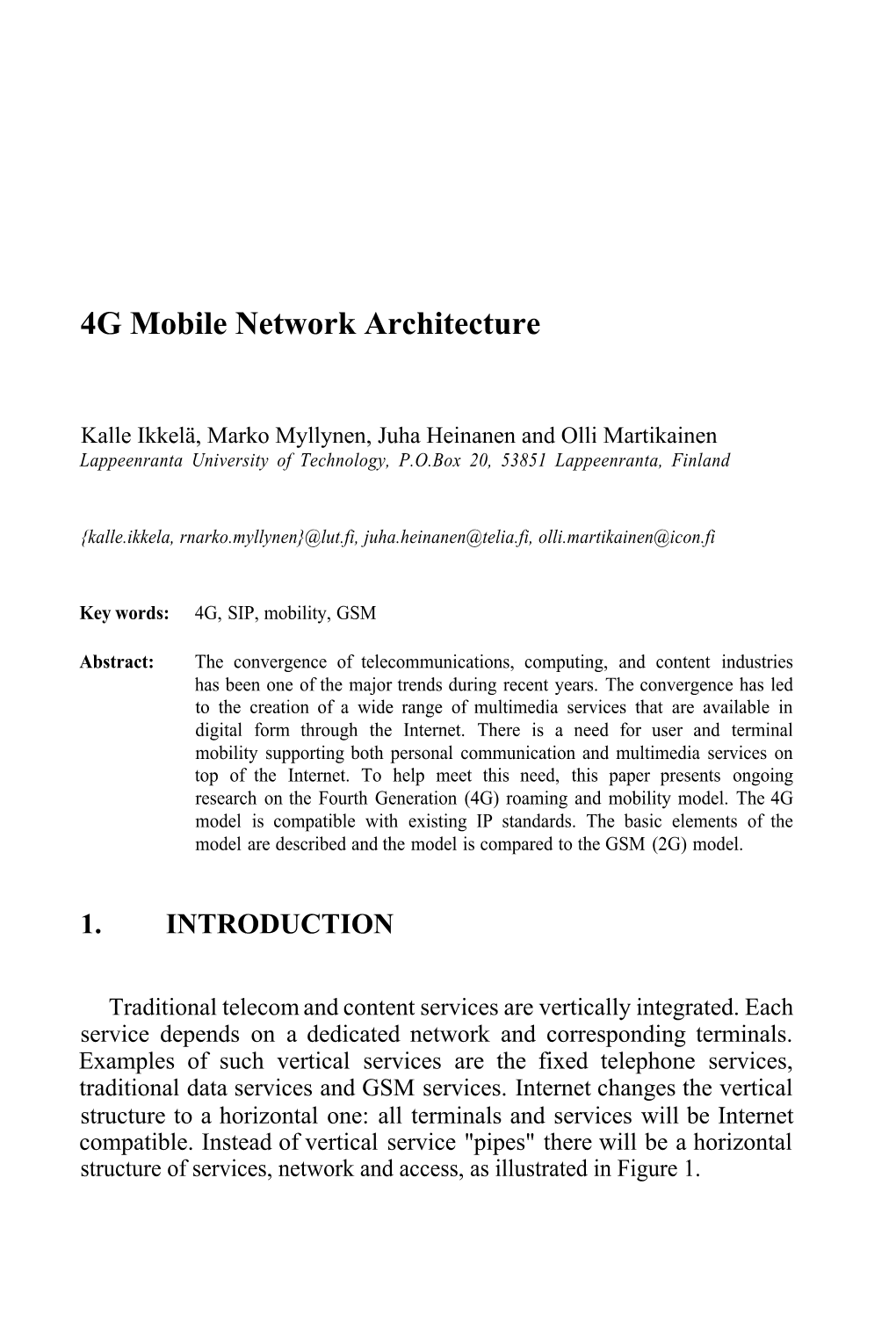 4G Mobile Network Architecture