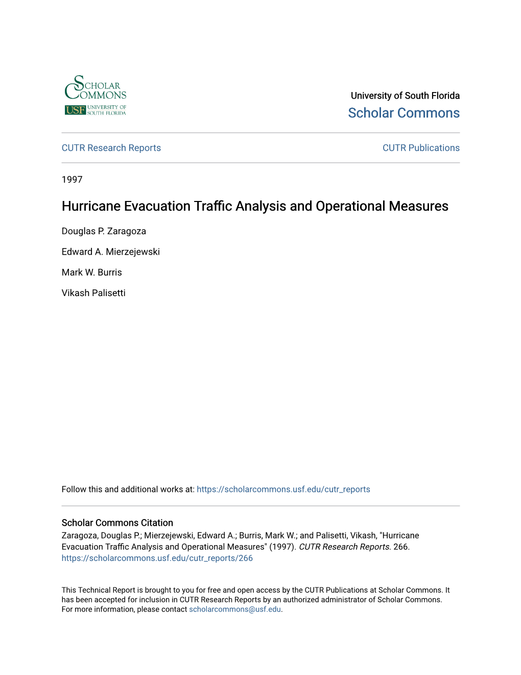 Hurricane Evacuation Traffic Analysis and Operational Measures